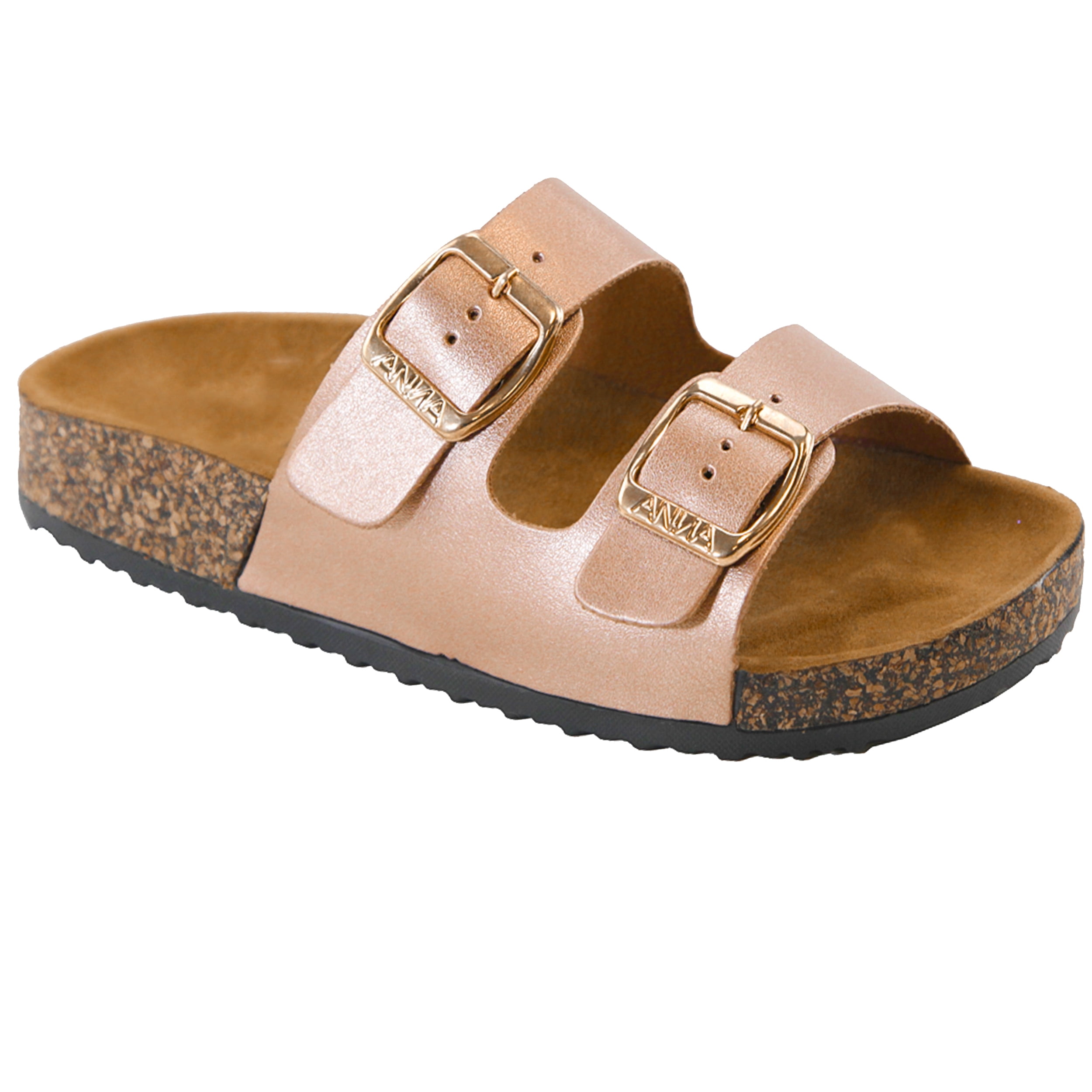 SNJ NEW Kids Girl Open Toe Solid Double Strap Cork Sole Slide Sandal