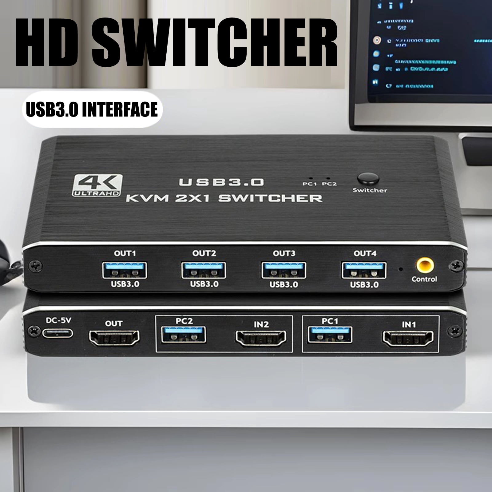 KVM Switcher Featuring 4 USB3.0 Port for Connecting Printers Storage Devices Accessible from Both Computers Efficient