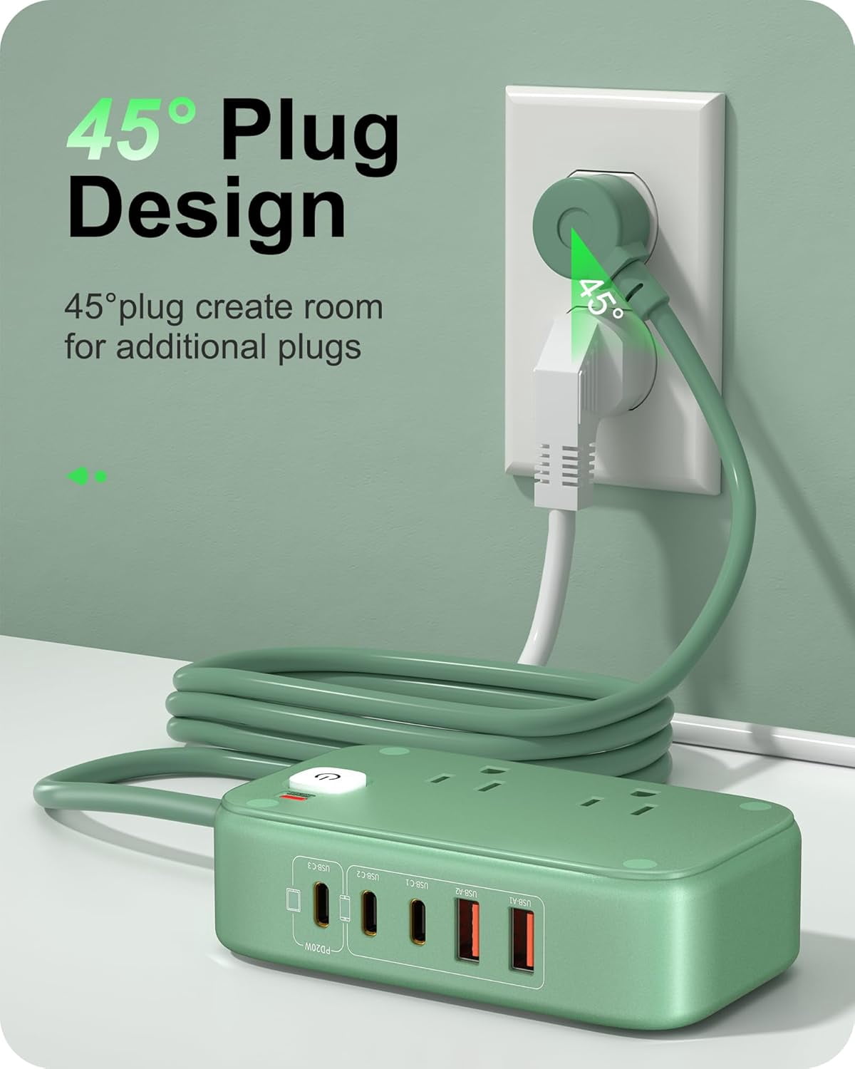 VHBW 20W USB C Charging Station with 2500W AC Outlets, 3 USB-C Ports, 2 USB-A Ports, 5ft Cord, 1 Pack