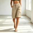 thumbnail image 2 of RYRJJ Bermuda Shorts for Women Knee Length Casual Wide Leg Drawstring Hiking Work Summer Cargo Shorts with Pockets(Khaki,XXL), 2 of 7