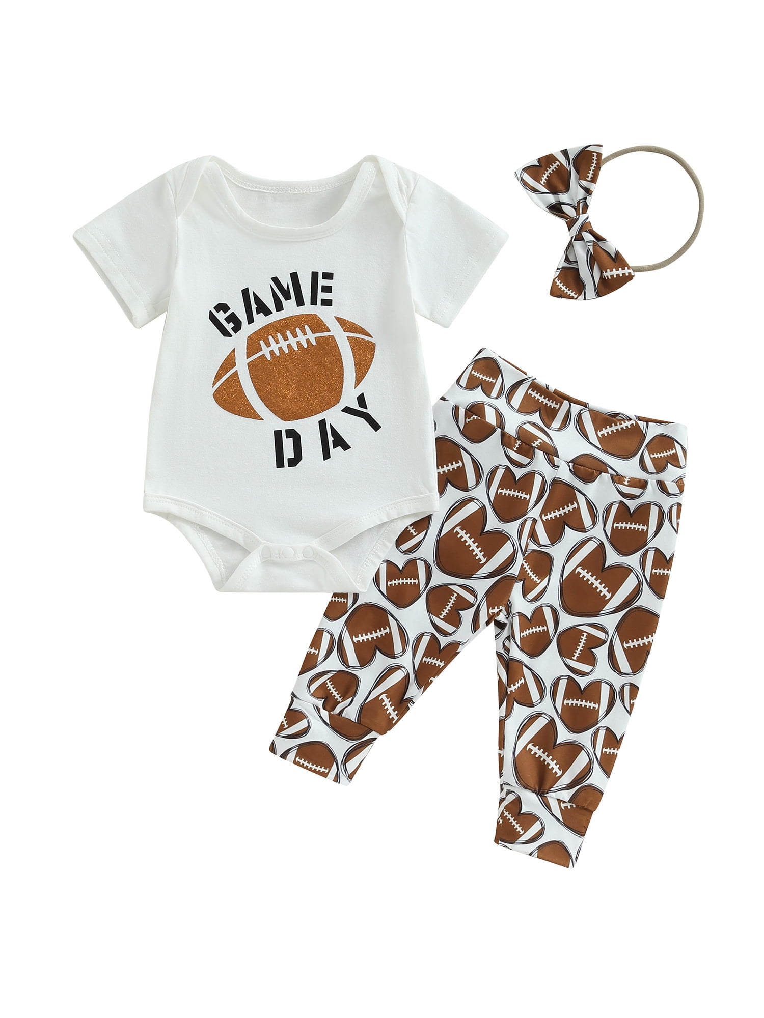 3pcs Newborn Baby Girl Pants Set Print Short Sleeve Romper Tops + Trousers + Headband