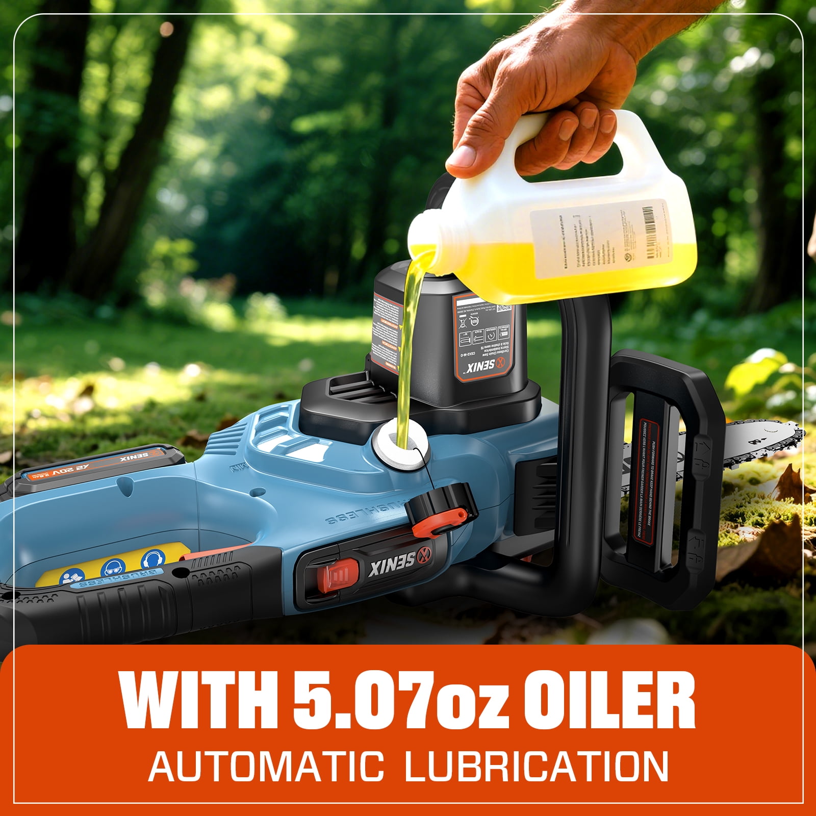 SENIX 20V 10-inch Brushless Cordless Chainsaw with Automatic Oiler, Tool-Free Chain Tension, 2.5Ah Battery & Charger Included, CSX2-M