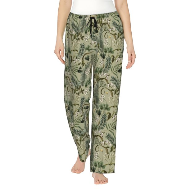 Balery Tropical Plants Green Pantalones de pijama para mujer, pijamas ultraligeros, pantalones de estar por casa-Medium