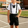 thumbnail image 2 of Fesfesfes Big Boys 2-15 Years Old Outfit Set,Summer Academy Style 4-Piece Suit,Short Sleeve Collared Shirt with Suspenders Tie,Pocketed Shorts Formal Gentleman Kids Clothing, 2 of 6