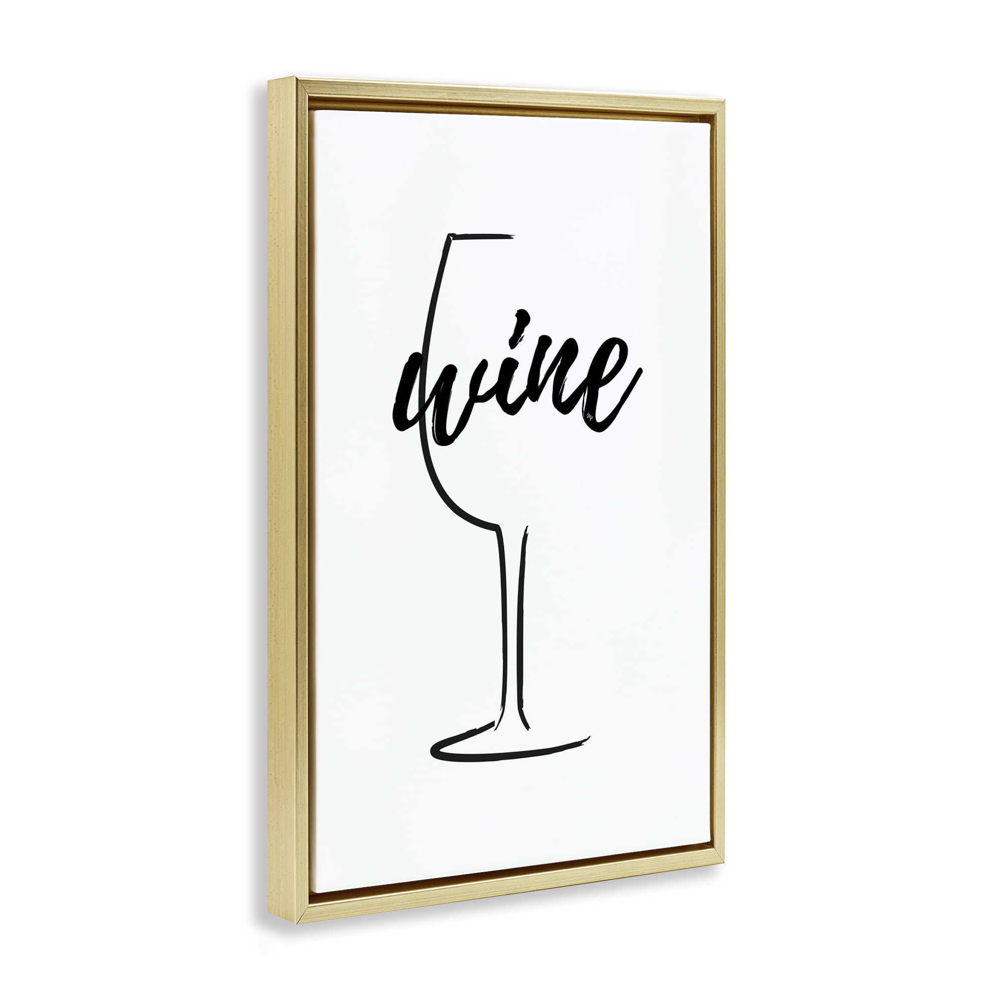 Stupell Industries Minimal Wine Glass Food & Beverage Painting Gold Floater Framed Art Print Wall Art, 21 x 31