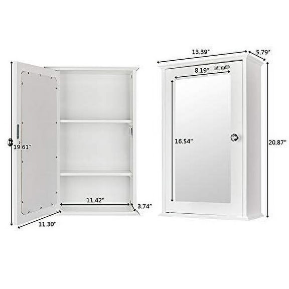 Bathroom Wall Cabinet with One Mirror Single Door Multipurpose Storage Organizer Shelves Home Furniture Bright White Finish