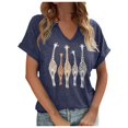 thumbnail image 1 of YDLCAFD Easter Women Summer Solid Color V Neck Printed Short Sleeved T Shirt, 1 of 4