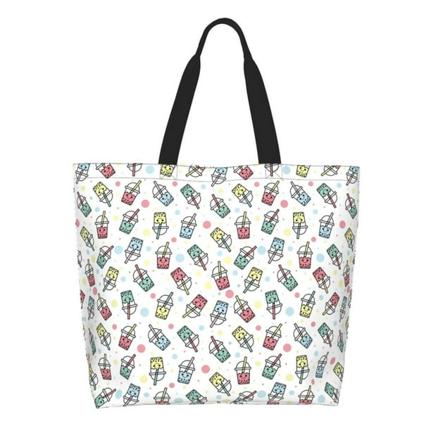 Disketp Milk Tea Bolsa Tote Estampada para Mujer, Bolso de Hombro y de Mano para Compras y Viajes