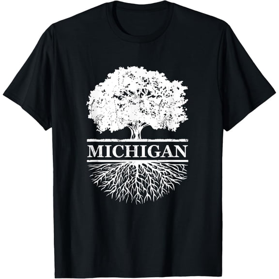 Michigan Vintage Roots Outdoors Souvenir T-ShirtMen's and women's gift, black and white T-shirt, size: Extra large S-4XL