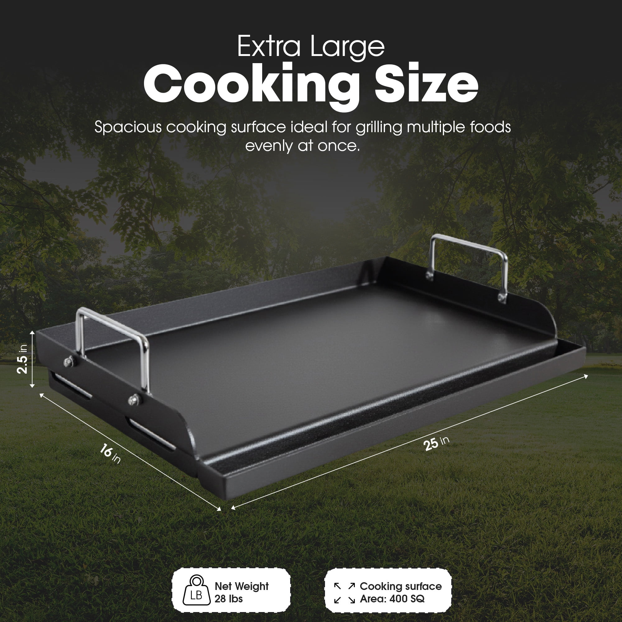 GasOne 25 x 16 In Pre-Seasoned Non Stick Griddle – Multipurpose Propane Griddle Grill for Steaks, Burgers – Oil Catcher Flat Top Grill with Reinforced Bars and Air Vents – Even Heat Distribution
