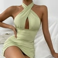 thumbnail image 2 of Vestido de fiesta sexy con cuello halter ajustado y calado de color sólido para mujer Pompotops ghjkhdj9835, 2 of 8