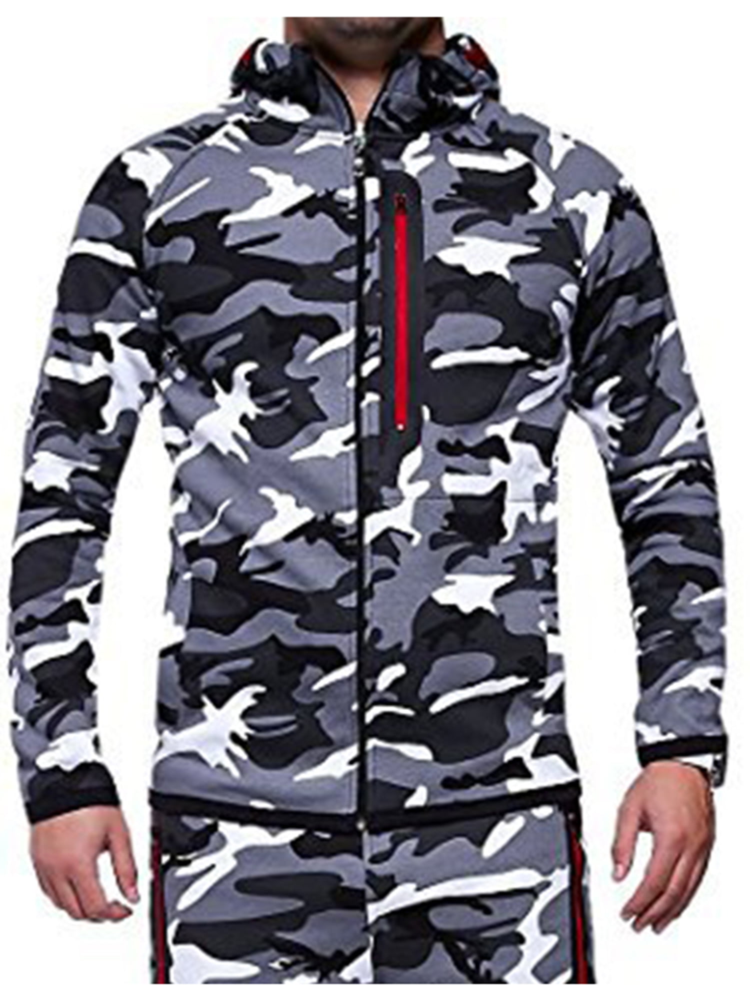 Men Camo Hoodie Sweatshirt Gym Pullover Hooded Jumper Sports Coat Tops Outwear 