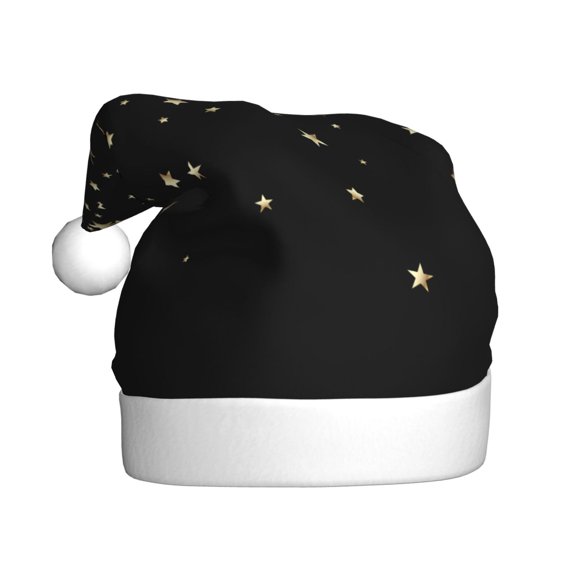 Kowoue Star Silver Glitter Pattern Santa Hat Christmas Hats for Adults, Holiday Unisex Velvet Comfort Xmas Hat for Women Men