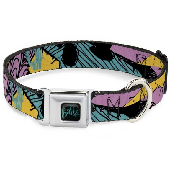 Disney Pet Collar, Dog Collar Metal Seatbelt Buckle, Nightmare Before Christmas Sally Dress Patchwork, 9.5 to 13 Inches 1.0 Inch Wide