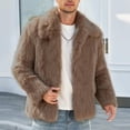 thumbnail image 4 of Men Cropped Fuzzy Jacket Winter Warm Coat Open Front Outerwear,Lapel Long Sleeve and Pocket Daily Casual Comfy Wear,Beige,L, 4 of 7