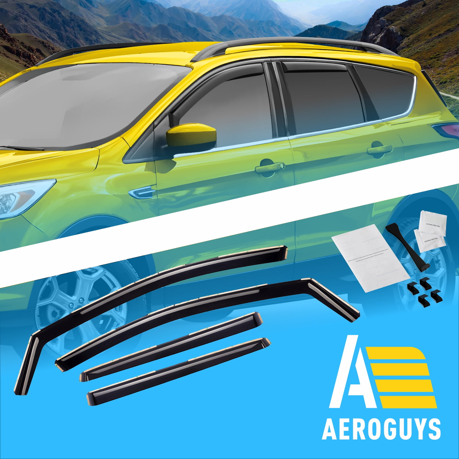 AEROGUYS Extra Durable Window Deflectors in-Channel Window Visors Rain Guards Fit for Ford Escape 2013-2019, Sun Visors, Wind VentVisors, Exterior Car Accessories - 4 pcs. AG0822