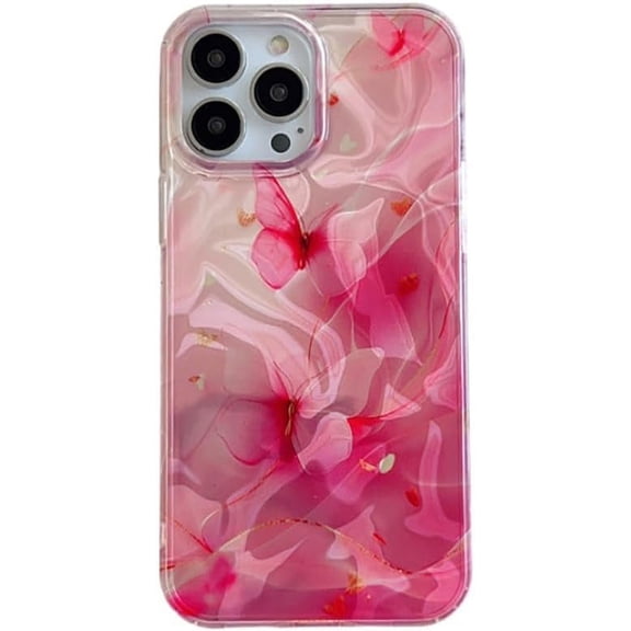 Pink Butterfly Laser Water Ripple Soft for iPhone Case (Pink,iPhone 14 Pro)