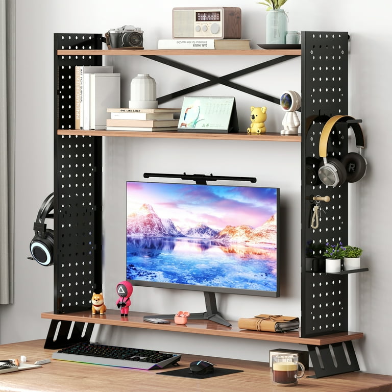 Gomok 2-in-1 Desktop Bookshelf, Adjustable 3-Tier Desk Shelf