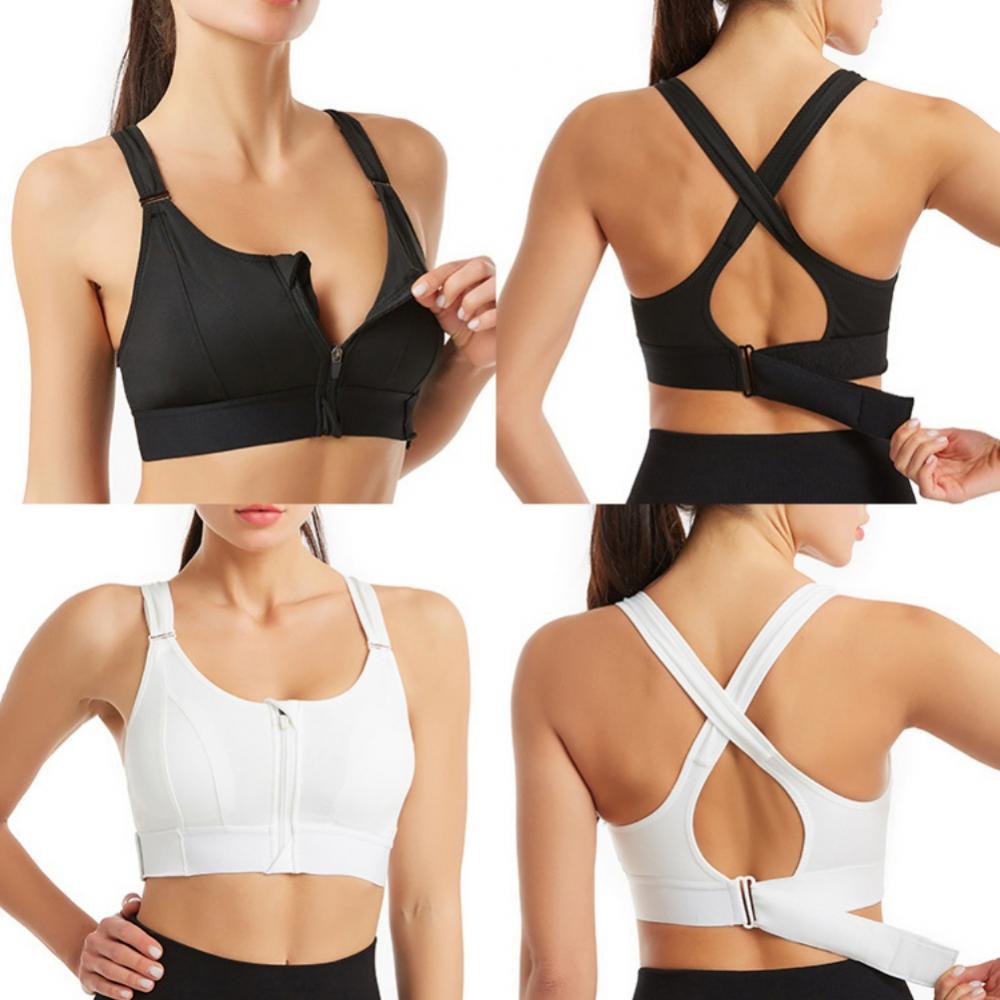 Women's Zipper Front Sports Bra Adjustable Straps Shockproof Wireless