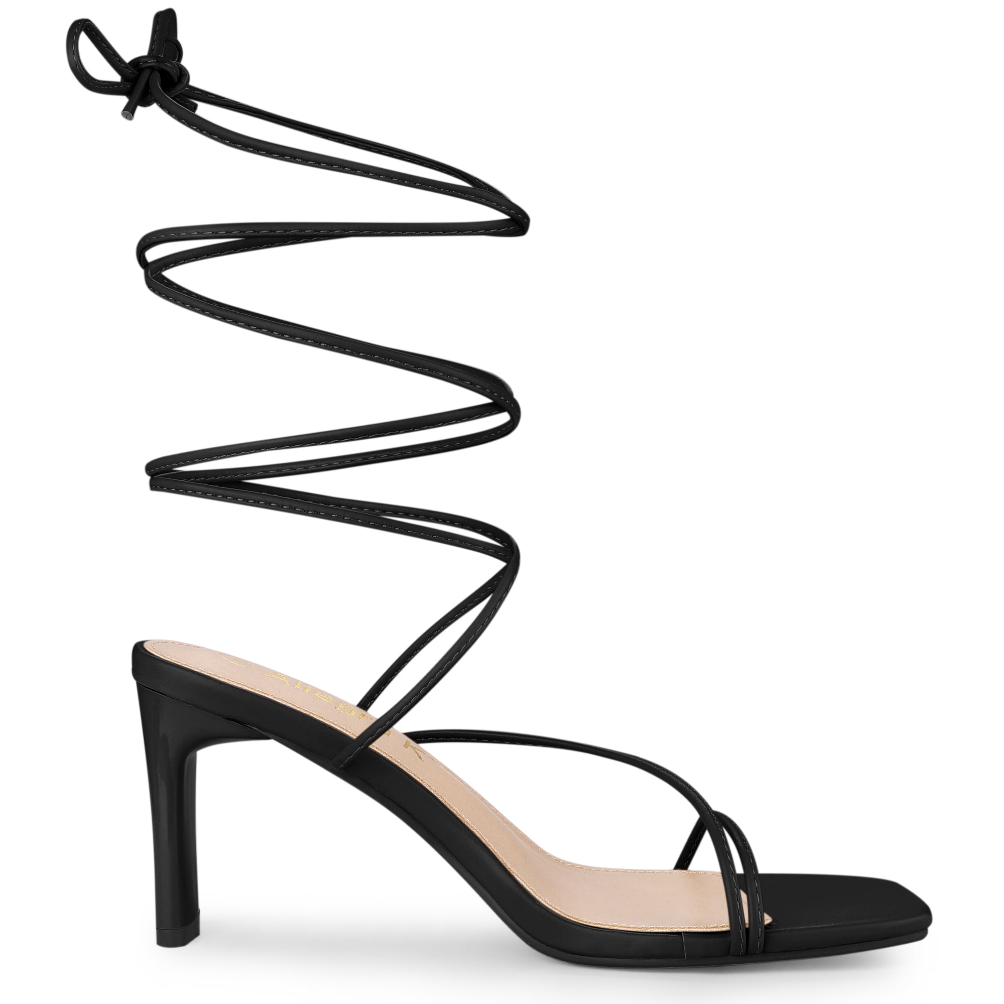 Unique Bargains Women's Lace Up Strappy Block High Heels Sandals