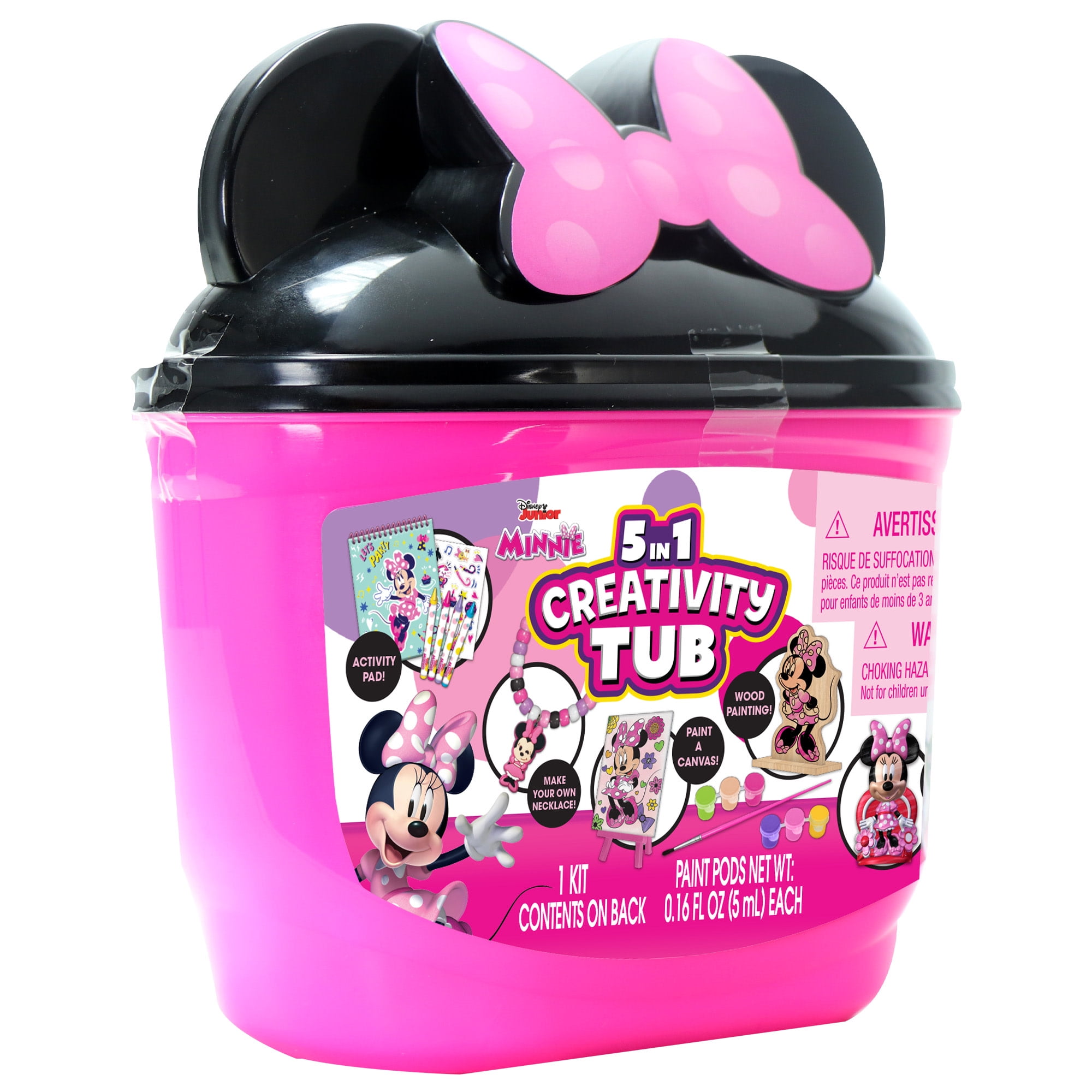 Tara Toy: 5-In-1: Creativity Tub - Minnie - Make Your Own Necklace, Canvas-Wood-Plaster Painting, Stickers & Coloring, Disney Junior, Kids Ages 3+