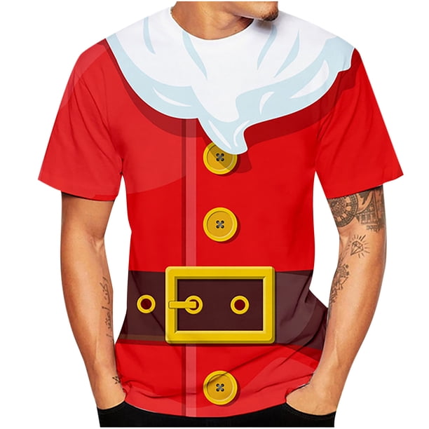 Camiseta con escote para hombre Patrón impreso en 3D de Navidad Manga corta Pompotops oipoqjl2348