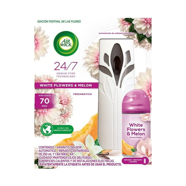 Aromatizante ambiental Air Wick freshmatic flores blancas y melón 1 aparato y 1 repuesto de 250 ml