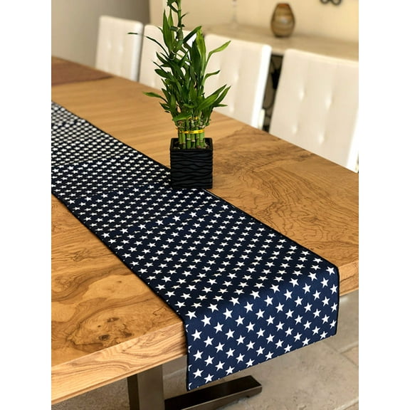 Cotton Print Table Runner Stars Navy