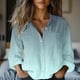 thumbnail image 2 of Blusas para las Mujeres Casual Verano Cuello en V Suelto Manga Larga Botón Sólido Abajo Relajado Ajuste Superior, Vestido de Camisa de Vaquero Mujeres, 2 of 6
