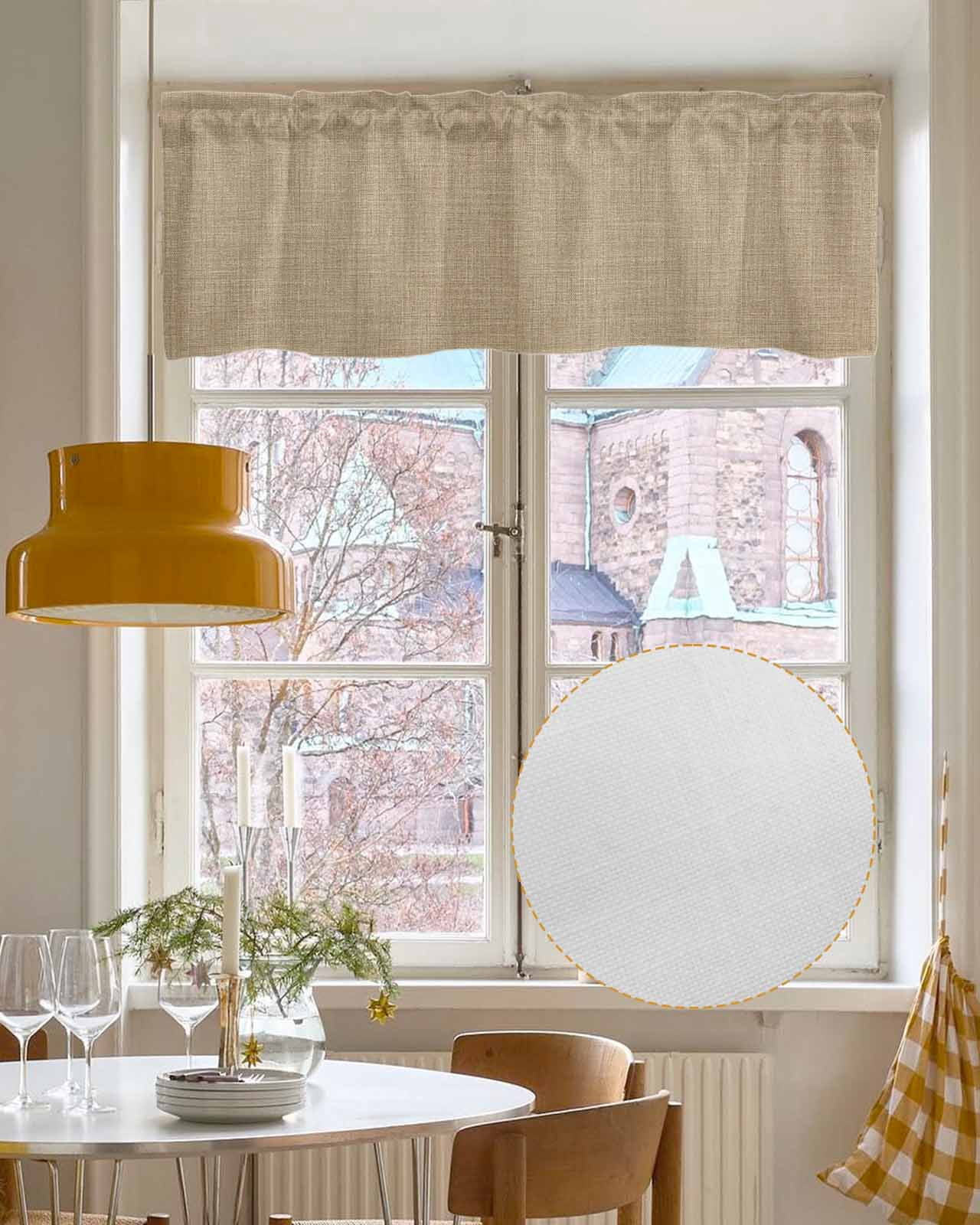 Brown Farmhouse Kitchen Valances for Windows Farmhouse Linen Window Valance Curtain for Living Room Window Treatment Vintage Country Monochrome Textured Valance Rod Pocket Topper Drape, 42 x 12 Inch