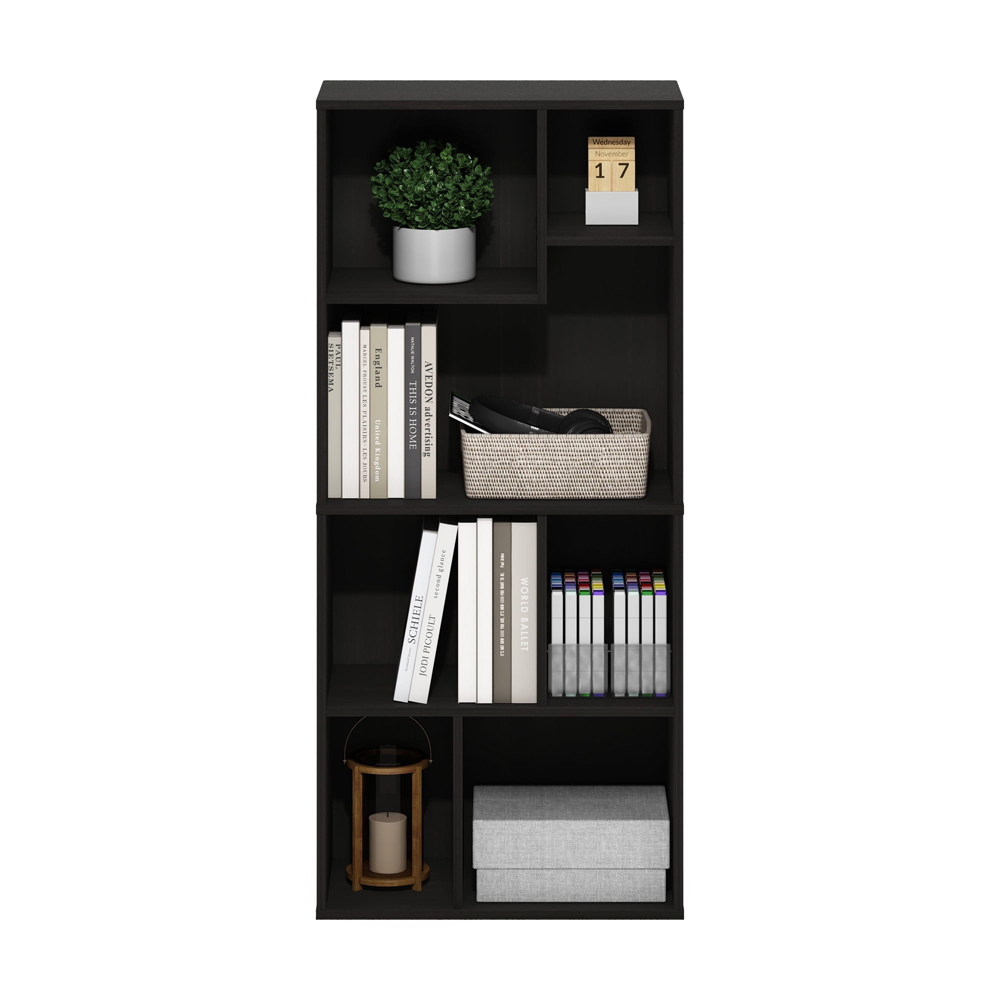 Furinno Daly 7-Cube Irregular Cubes Bookcase, Bookshelf, Storage Organizer, Espresso