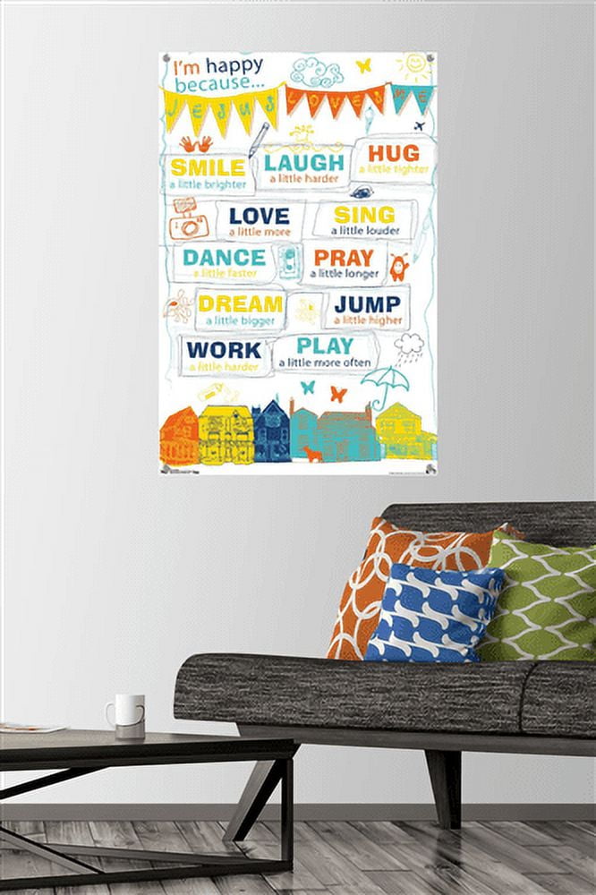 I'm Happy Wall Poster with Push Pins, 22.375" x 34"