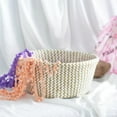 thumbnail image 5 of Foldable Handmade Folding Wicker Grass Weaving White Pattern with Small Plush Balls Flower Basket, Storage Basket for Storing Cosmetics, Dirty Clothes, 5 of 6