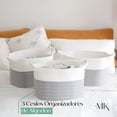 thumbnail image 2 of Set de 3 Cestos decorativos - Canastas organizadoras - Hechas  de algodón natural - de tamaño mediano: 35x25x28 cm - Calidad premium - Cesto ropa sucia, 2 of 7
