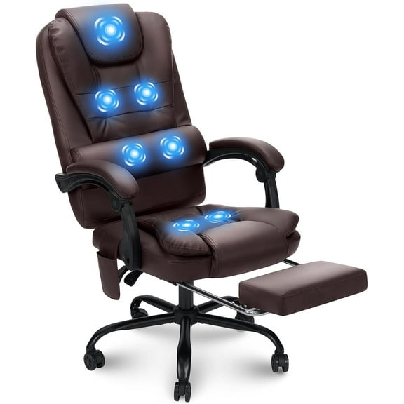 Massage Office Chair Reclining Office Chairs with Footrest Soft PU Leather Desk Chair High Back Ergonomic Computer Chair for Home Brown