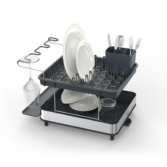 Joseph Joseph Excel Stainless Steel 2-Tier Dish Drying Rack with Wine Glass Holders