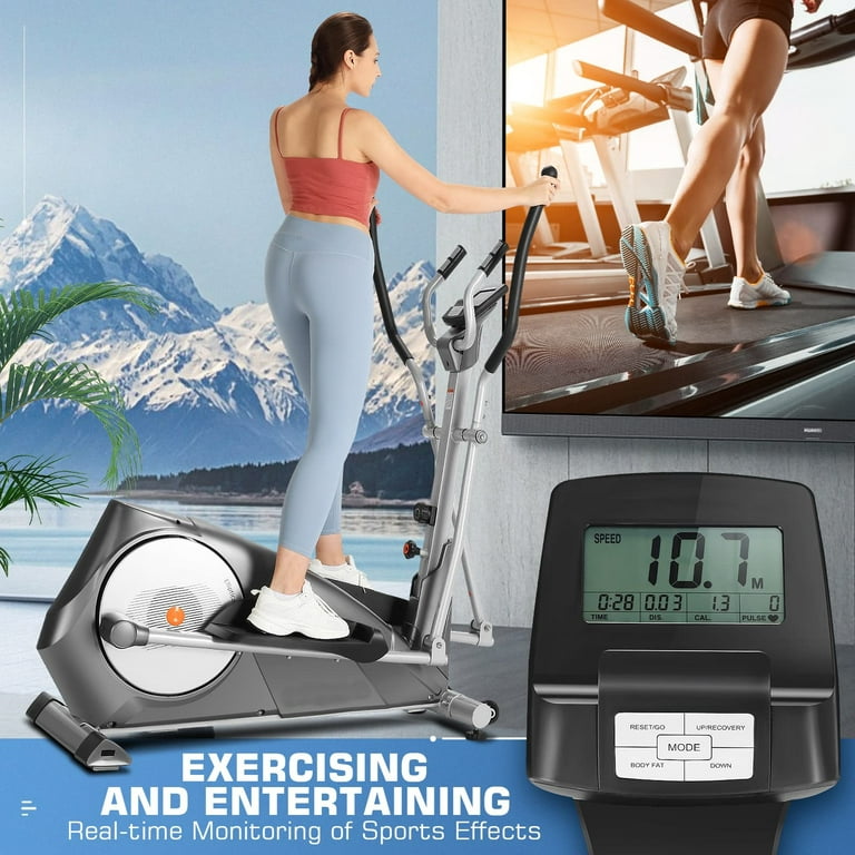 Elliptical Machine with 22 Resistance Levels, Exercise Elliptical Cross  Trainer Hyper-Quiet Magnetic, LCD Display Elliptical Bike for Home Gym,  Silver 