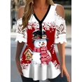 thumbnail image 1 of For Spring & Summer Cold Shoulder V Neck Snowman Print Short Sleeve T-Shirt Women's, 1 of 3