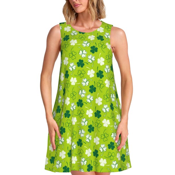 Balery St Patrick's Day7 Vestidos de verano para mujer con estampado: vestido holgado sin mangas, vestido playero informal y cómodo para días calurosos.