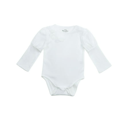 

Kidsy Baby Girls Soft Pima Cotton Romper Bodysuit – Long Sleeve Crewneck Solid Colors Snow 12-18 M