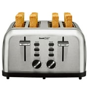 Geek Chef 4-Slice Toaster Stainless Steel Extra-Wide Slot Toaster with Dual Control Panels of Bagel/Defrost/Cancel Function, Removable Crumb Trays, Auto Pop-Up