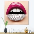 thumbnail image 2 of Designart ' Girl Lips With Pink Lipstick White Diamonds ' Modern Canvas Wall Art Print, 2 of 4