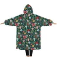 thumbnail image 2 of Oversized Wearable Blanket Hoodie,Dark Green Christmas Ornament Pattern Sherpa Blanket Hoodie with Super Pockets,Super Warm Fuzzy Pullover for Women & Men, 2 of 6
