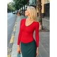 thumbnail image 6 of MOYIKO Deep V Neck Long Sleeve Shirts for Women Fitted Tops Tee,Size Small, 6 of 7