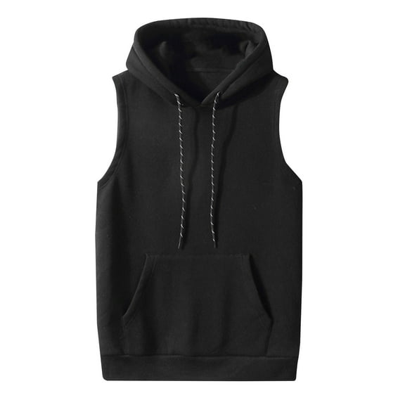 Sleeveless Hoodies for Men Solid Color Vest Sweatshirt Drawstring Hooded Pullovers Kangaroo Pocket Tank Casual Loose Jumpers Sports Gym Street Vest Tops