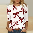 thumbnail image 6 of Feancey Plus Size 3/4 Sleeve Tops for Women Bow Graphic Crewneck Casual Cute Shirts Three-Three-Quarter Length Spring Blouses White L, 6 of 8