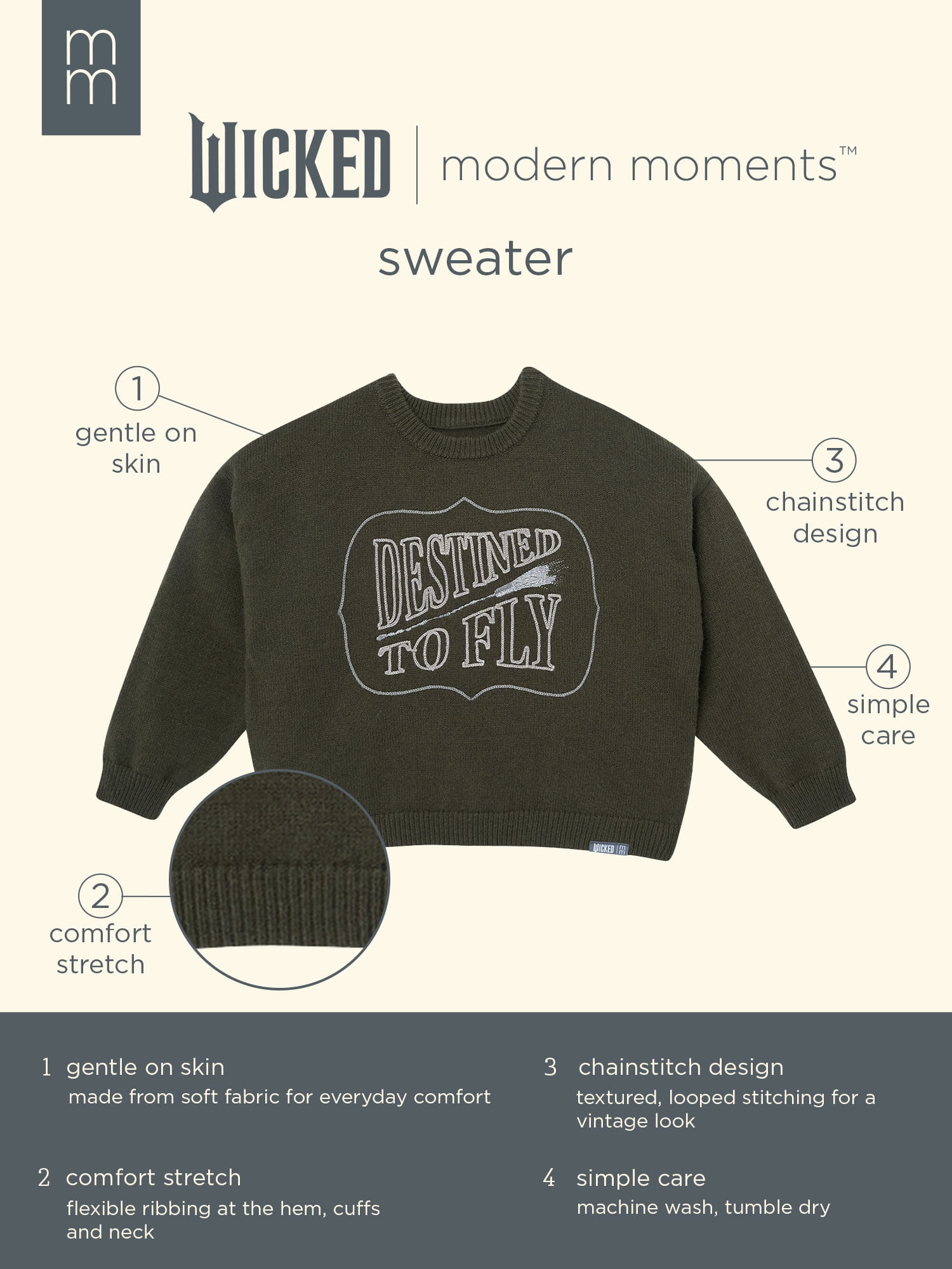 Modern Moments Toddler Girl Wicked Sweater With Chainstitch, Sizes 12 Months - 5T