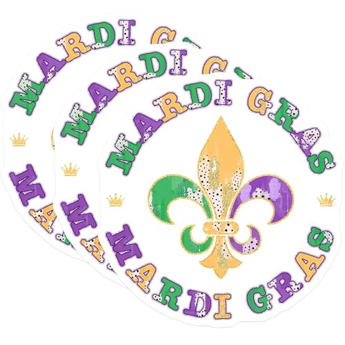 (3 Pack) Mardi Gras Decals - Fleur De Lis Stickers - Laptop Car Decal- 3 Inches On Longest Side - Easy Peel & Apply - Made in USA - 3MCS5144