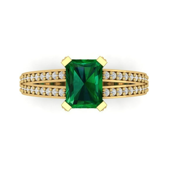 Solitaire with Accents Engagement Ring for Women - 2.45ct Simulated Emerald in 18K Yellow Gold Promise Ring