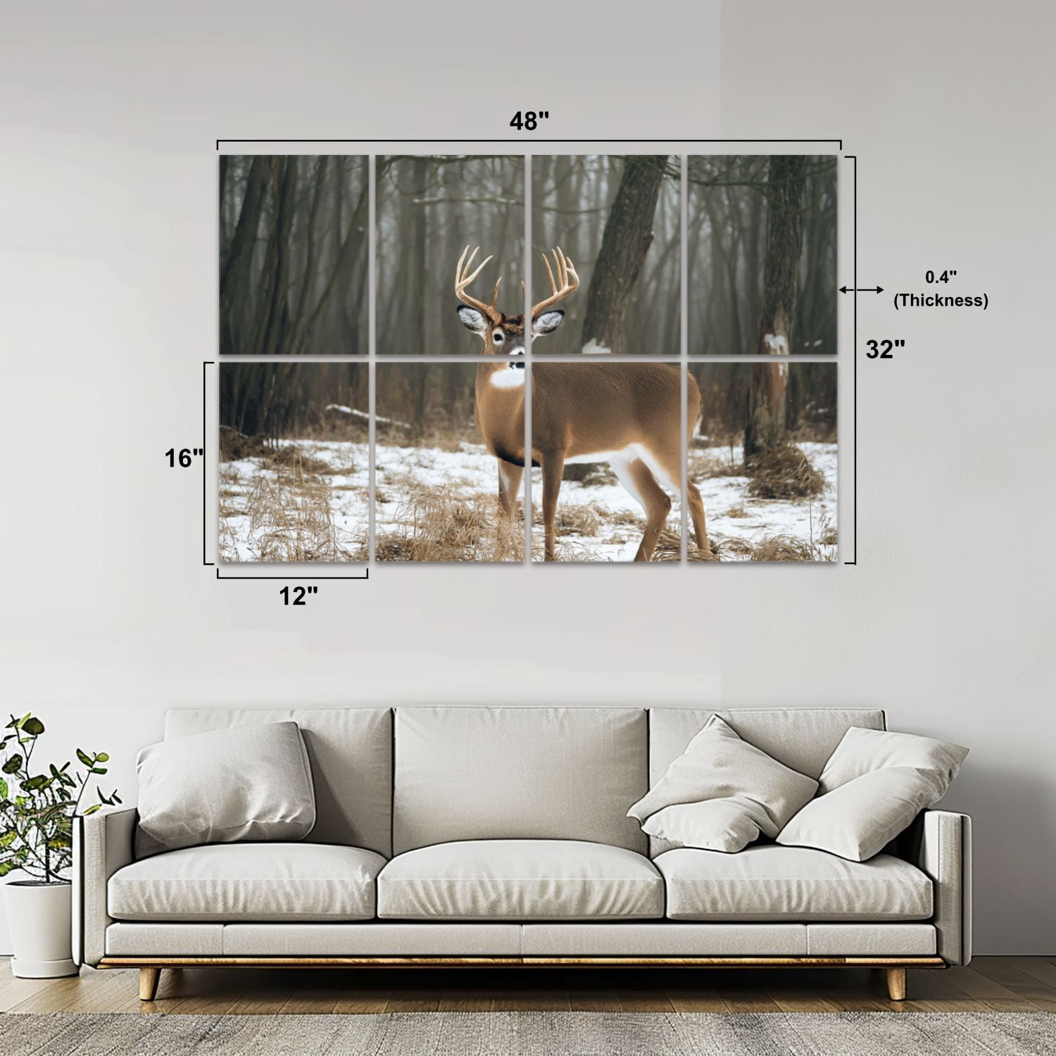 8 Pack Art Acoustic Panels Sound Absorbing whitetail deer buck standing snow Decorative Soundproof Wall Panels Self Adhesive for Nursery Game Room Bedroom 48"x32"